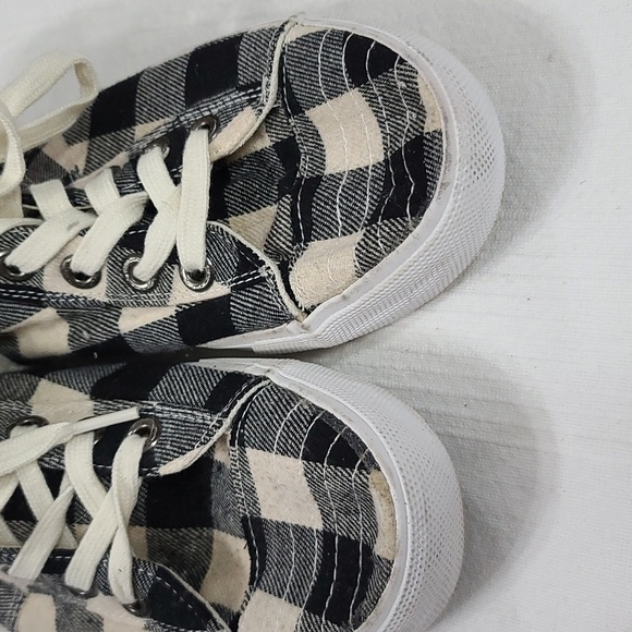 Tommy Bahama Womens Sneakers Black White Plaid Laces Zips Faux Fur Trim Sz 7.5 - Picture 5 of 12
